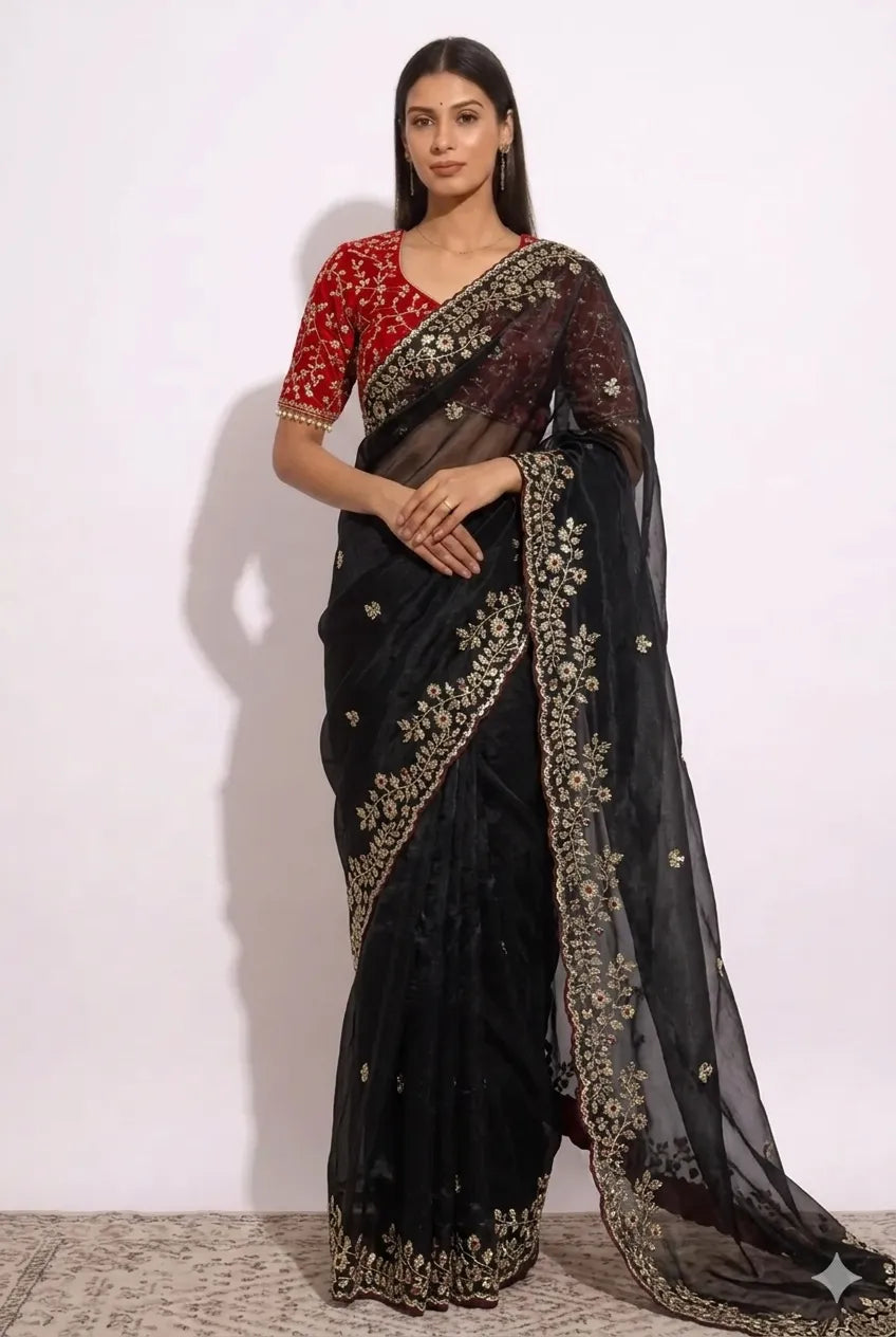 Noor-E-Black Ready-to-Wear black Saree with Blouse