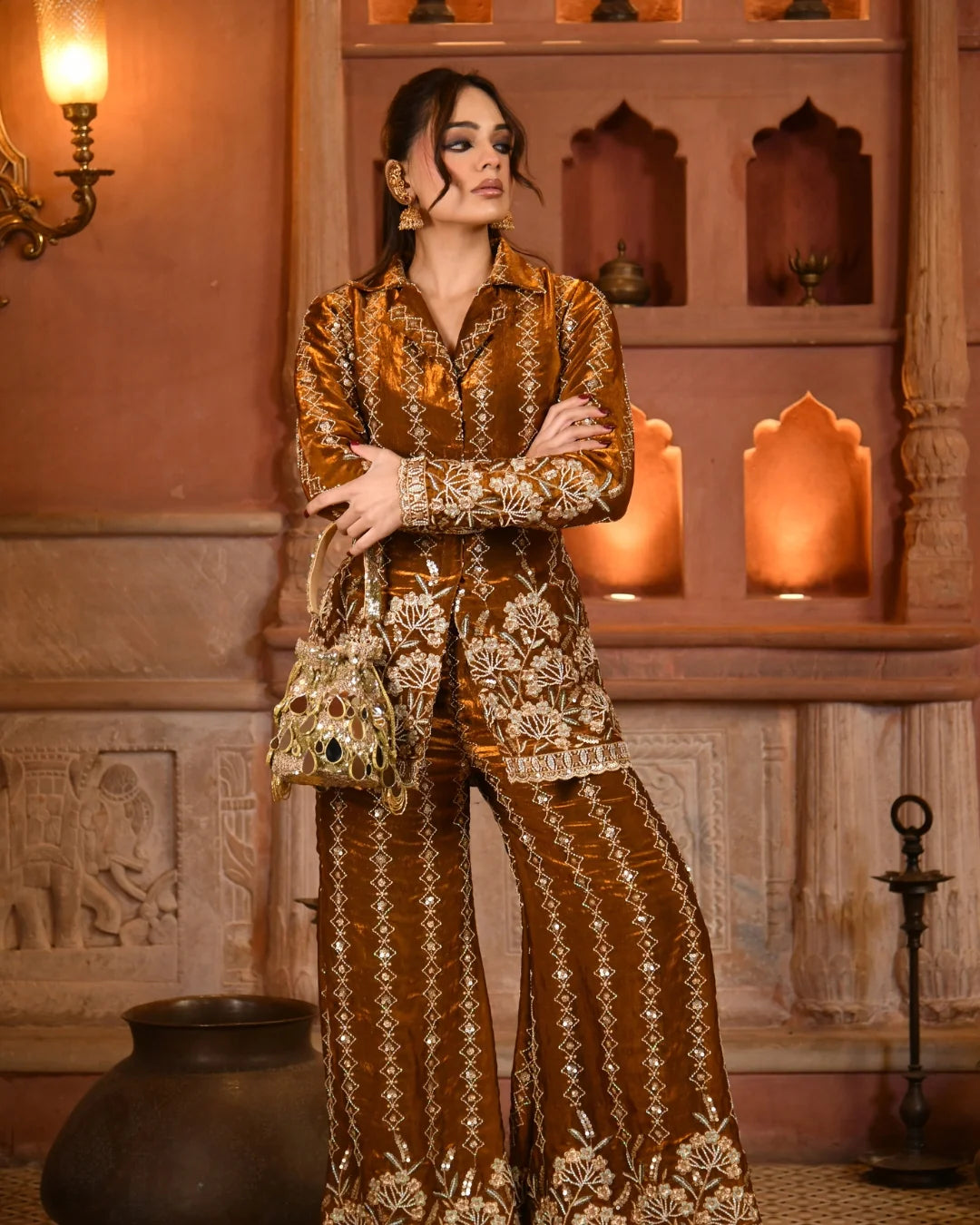 Copper Luxe Embroidered Blazer Co-Ord Set
