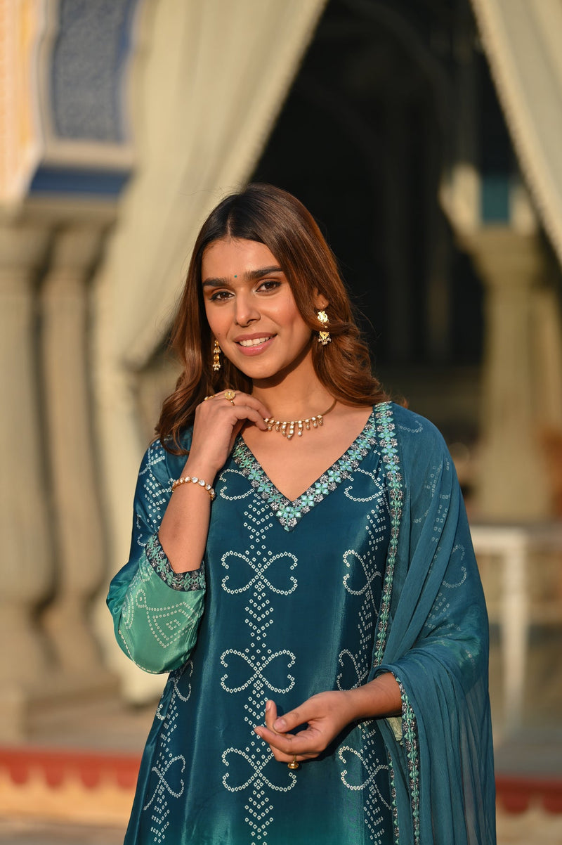 ombré bandhani kurta with dupatta