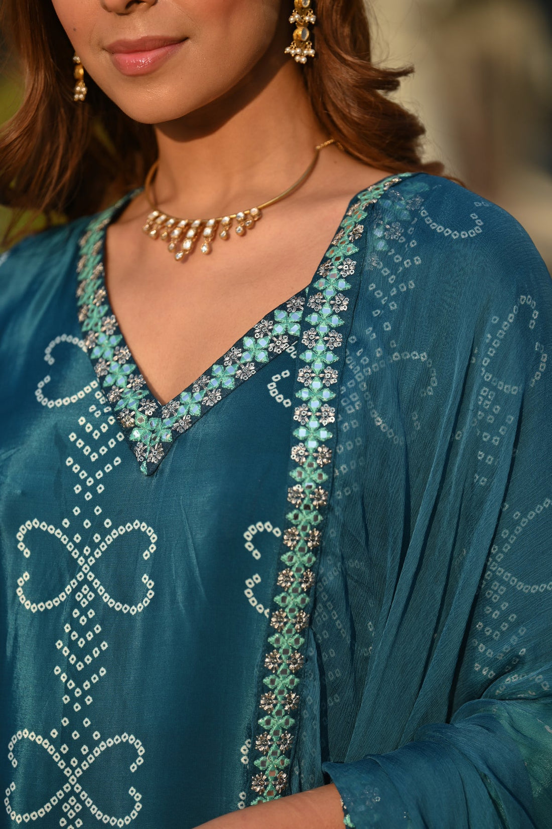 green and blue ethnic suit for occasions