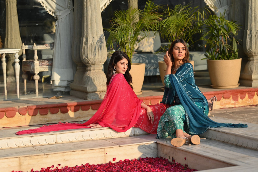 comfortable crepe suit with bandhani design