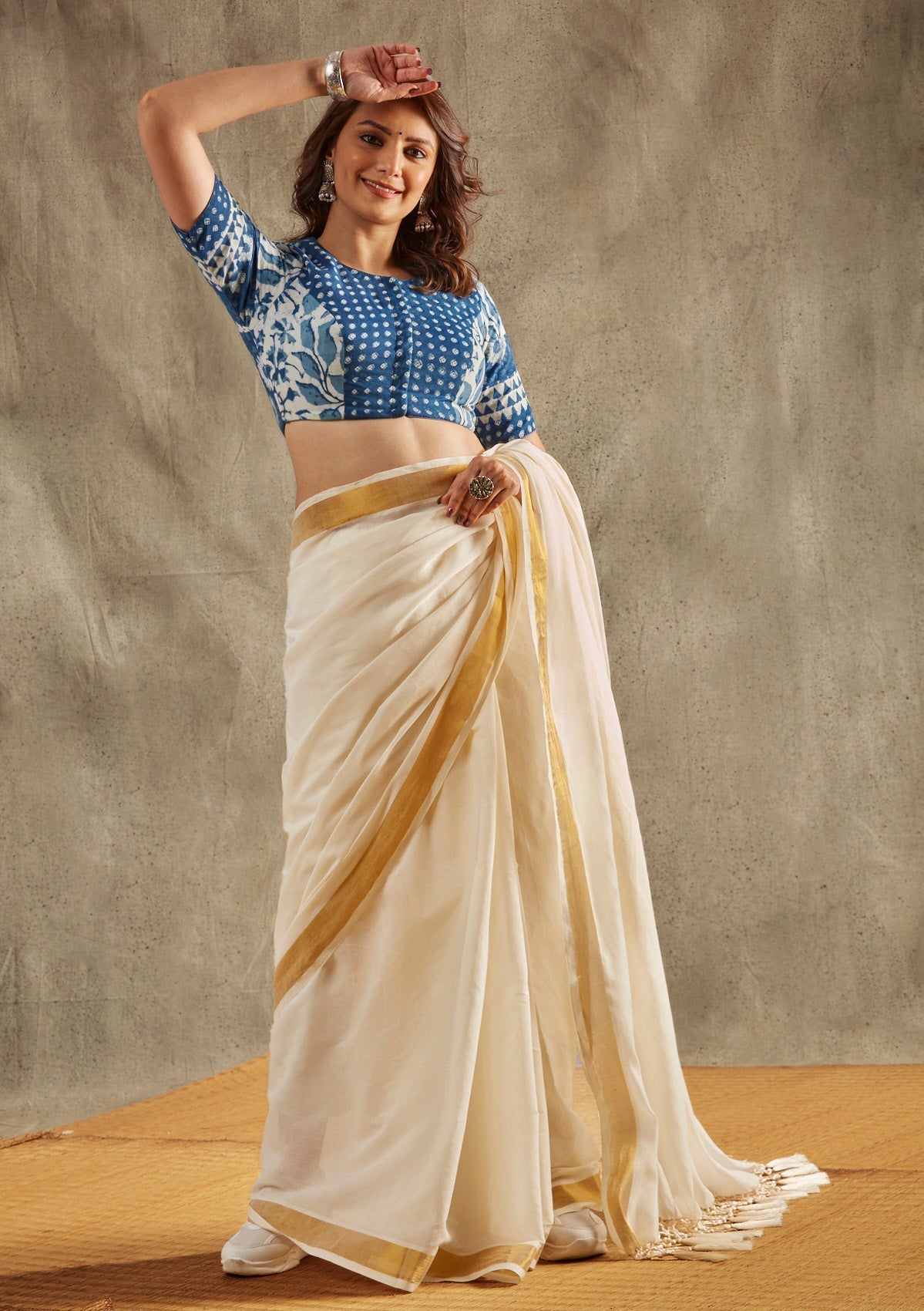 Cotton blouse with crepe lining