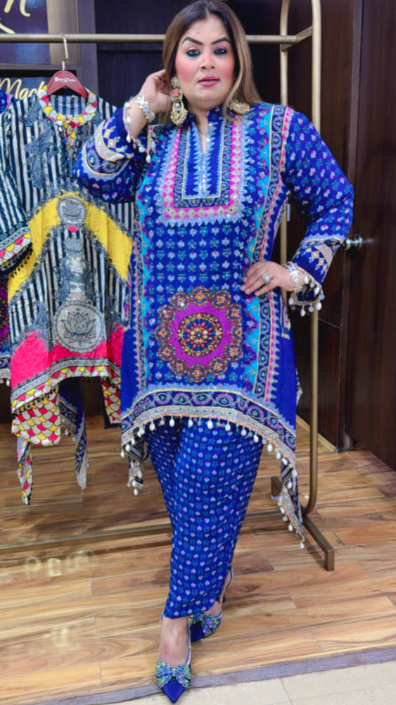 Blue Digital Print Women Co-ord Set