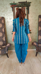 blue co-ord set with jacket