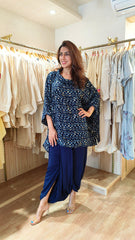 Blue Kaftan Top with Navy Dhoti Set