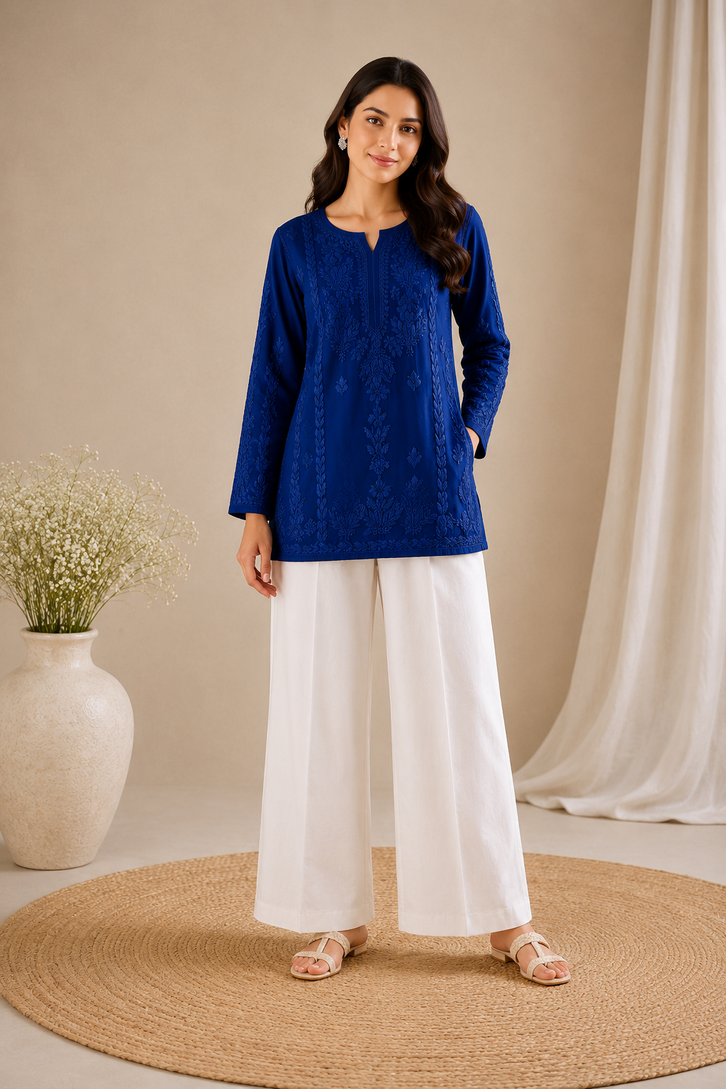 Lemon Yellow Modal Cotton Chikankari Short Kurta