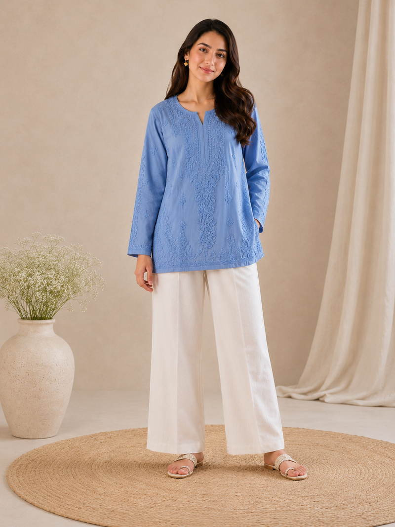 Lemon Yellow Modal Cotton Chikankari Short Kurta