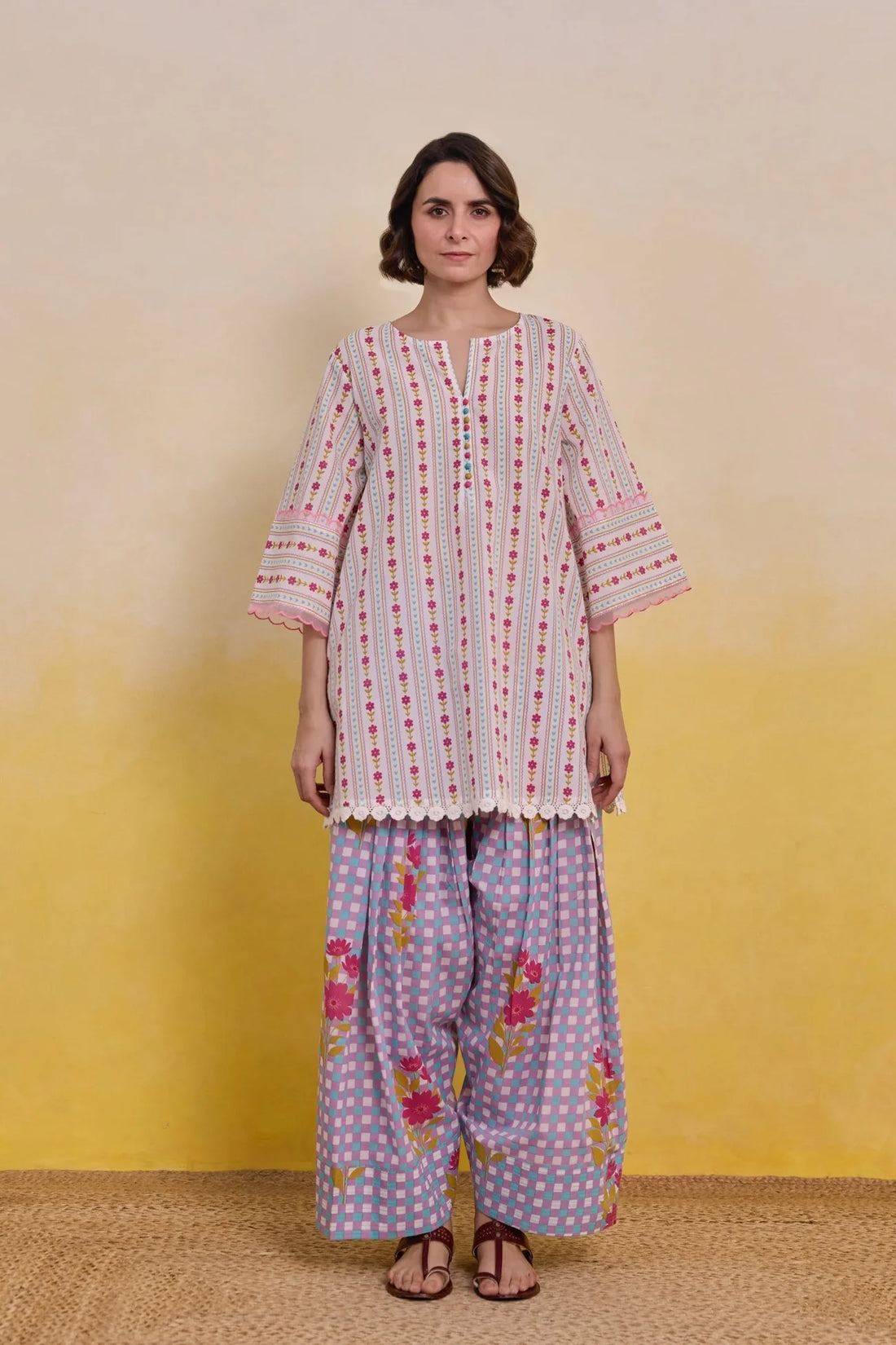 GINGHAM FLORAL PRINTED CO-ORD SET