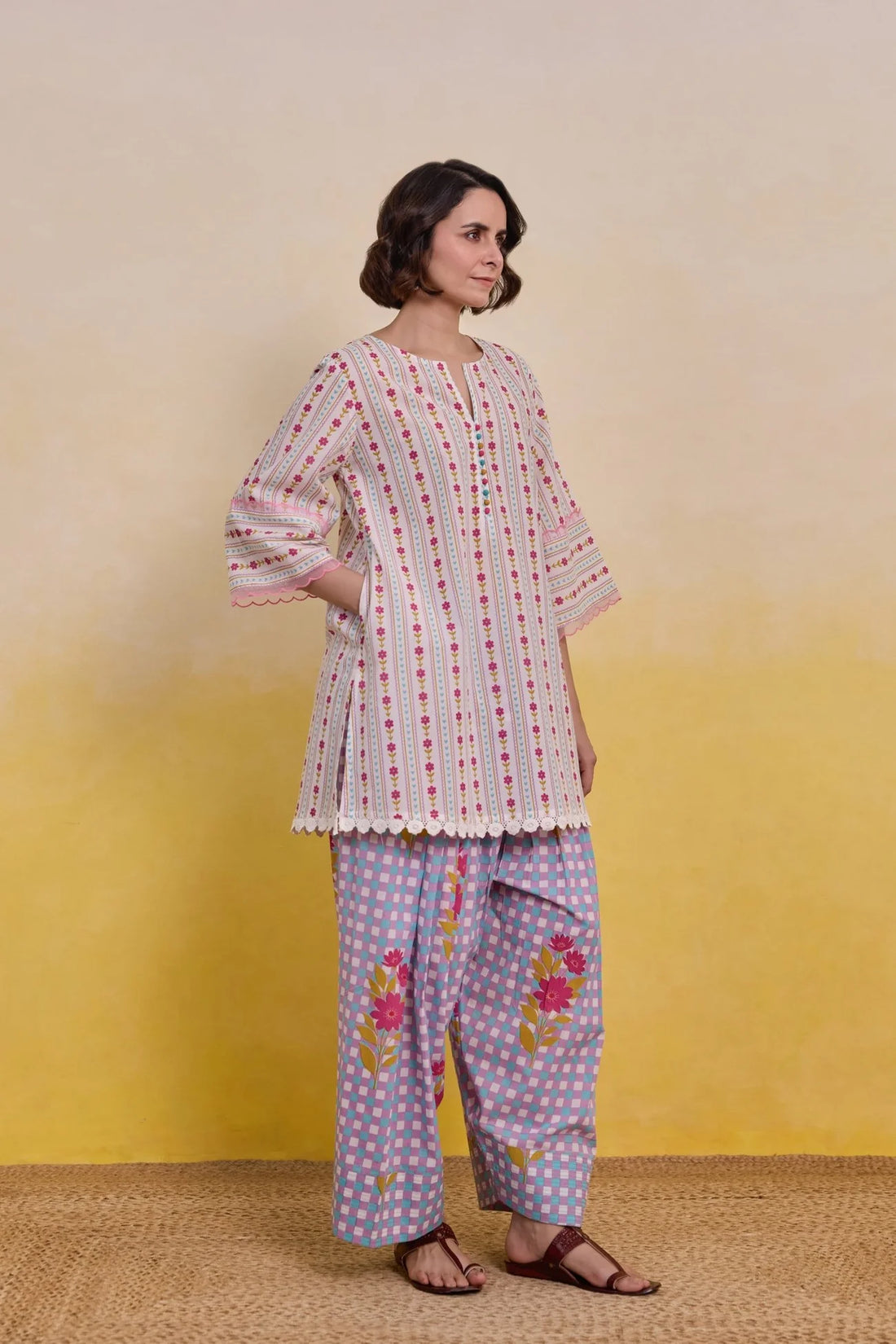 GINGHAM FLORAL PRINTED CO-ORD SET
