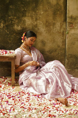 Blush Pink Handloom Tissue Saree