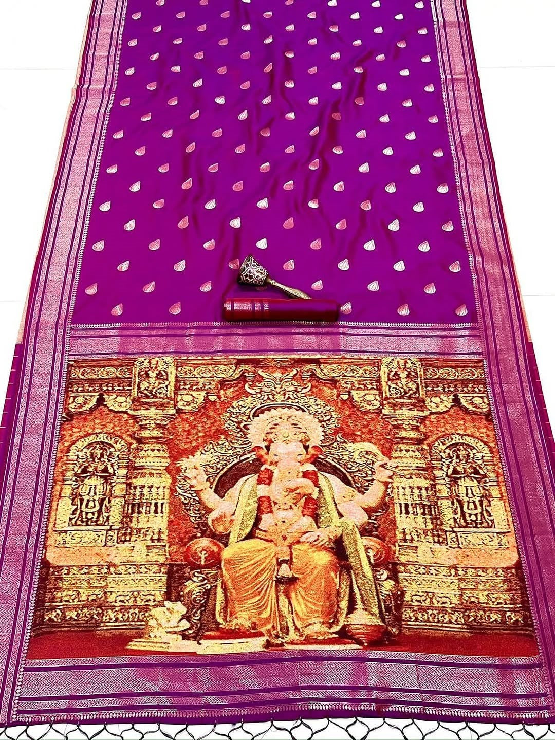 Bold purple paithani silk ganpati design saree
