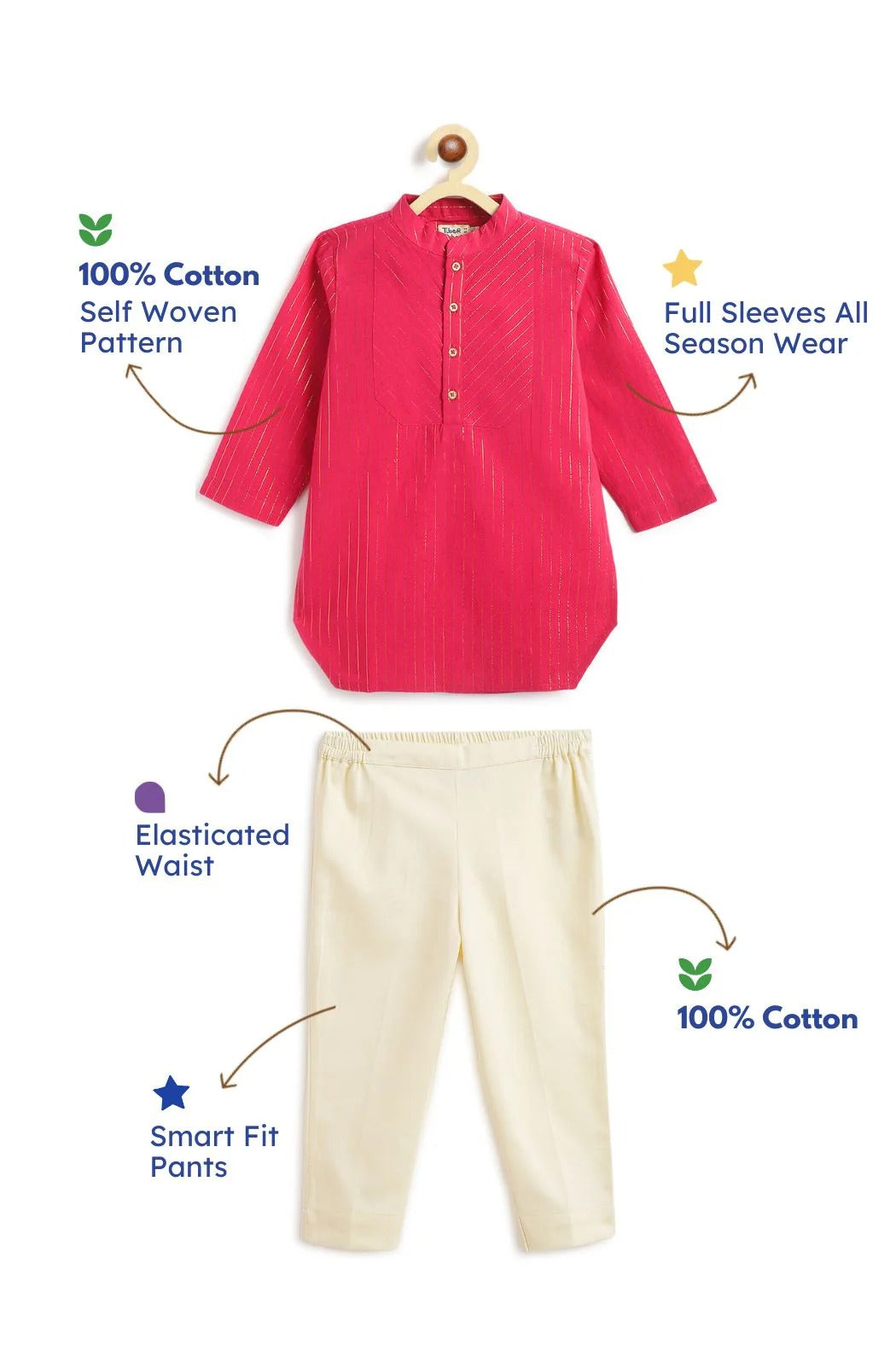 Boys Chandaniya Pink Kurta Pyjama Set