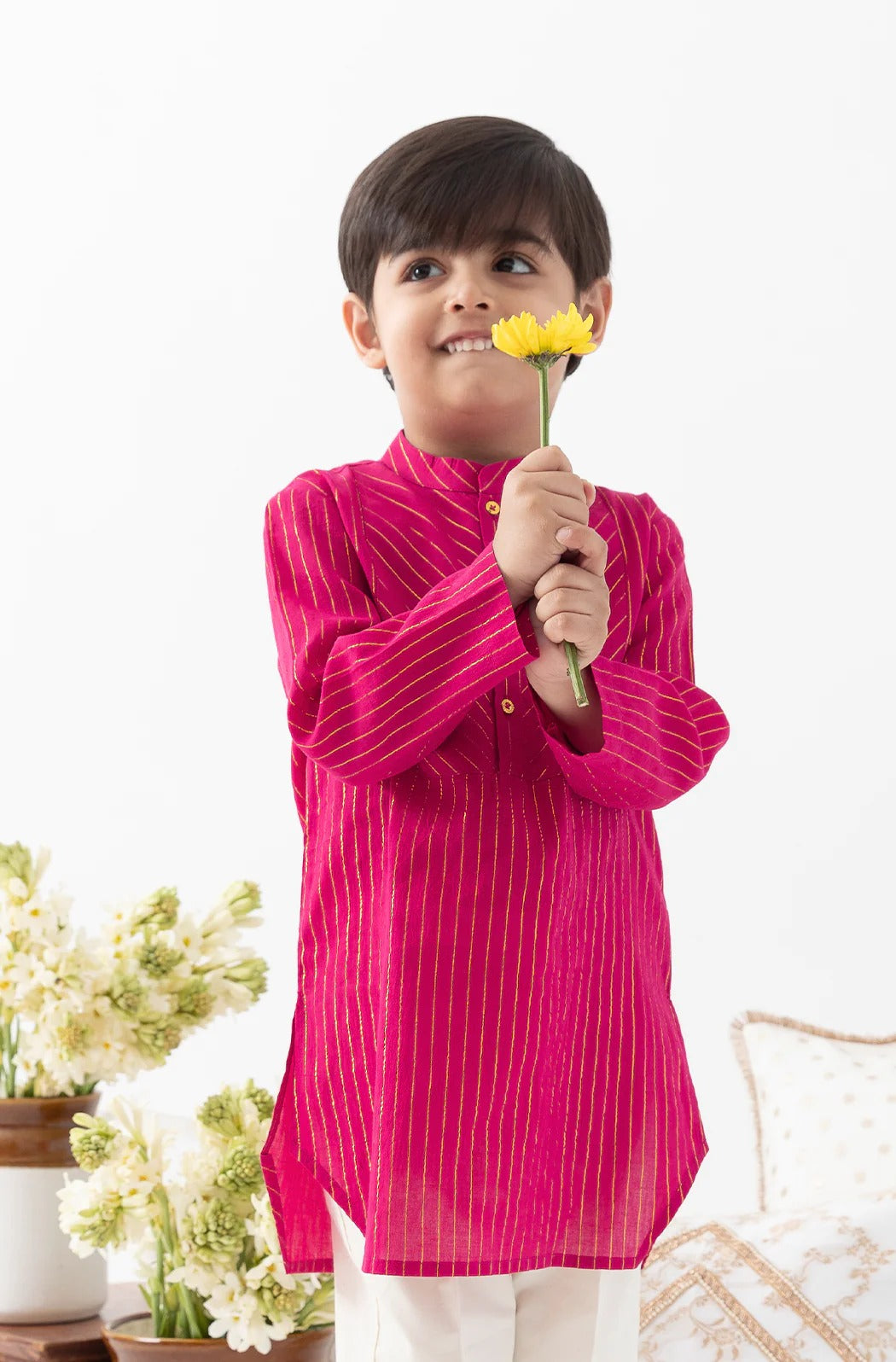 Boys Chandaniya Pink Kurta Pyjama Set
