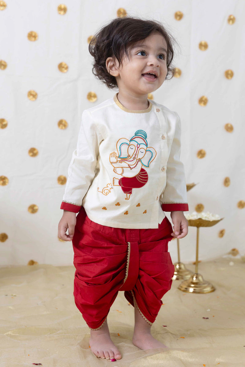 Baby Boy's Cream Ganesha Dhoti Set
