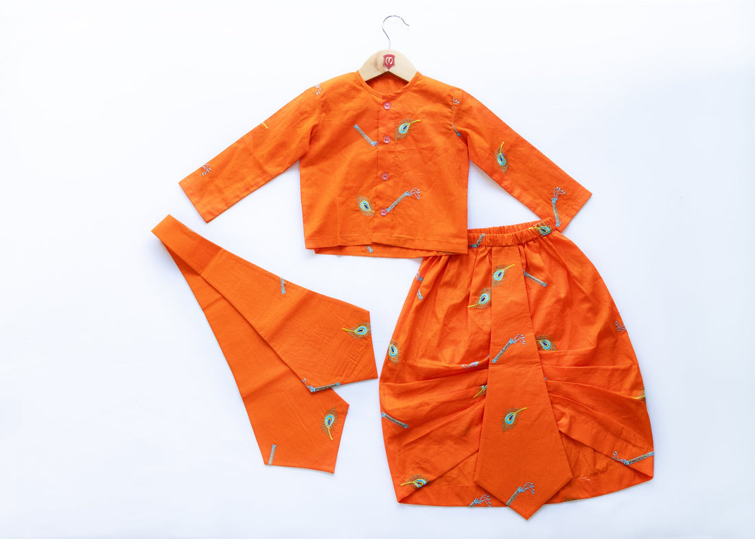 Peacock embroidery kurta for kids