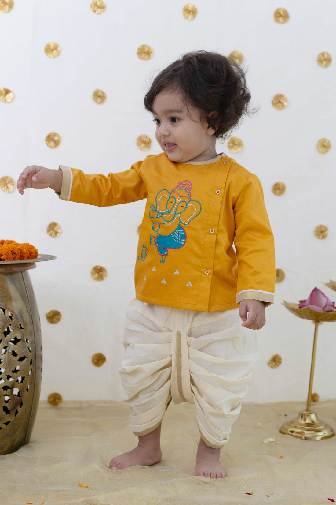 Baby Boy's Yellow Ganesha Dhoti Set