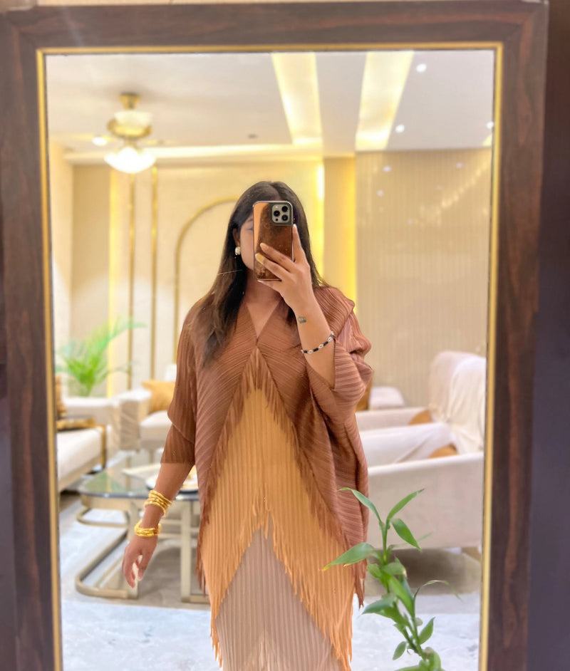 Abigal Ombre Pink Pleated Fringe Dress