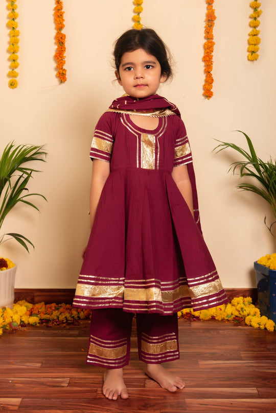 Burgundy Anarkali Kids Set for Girls