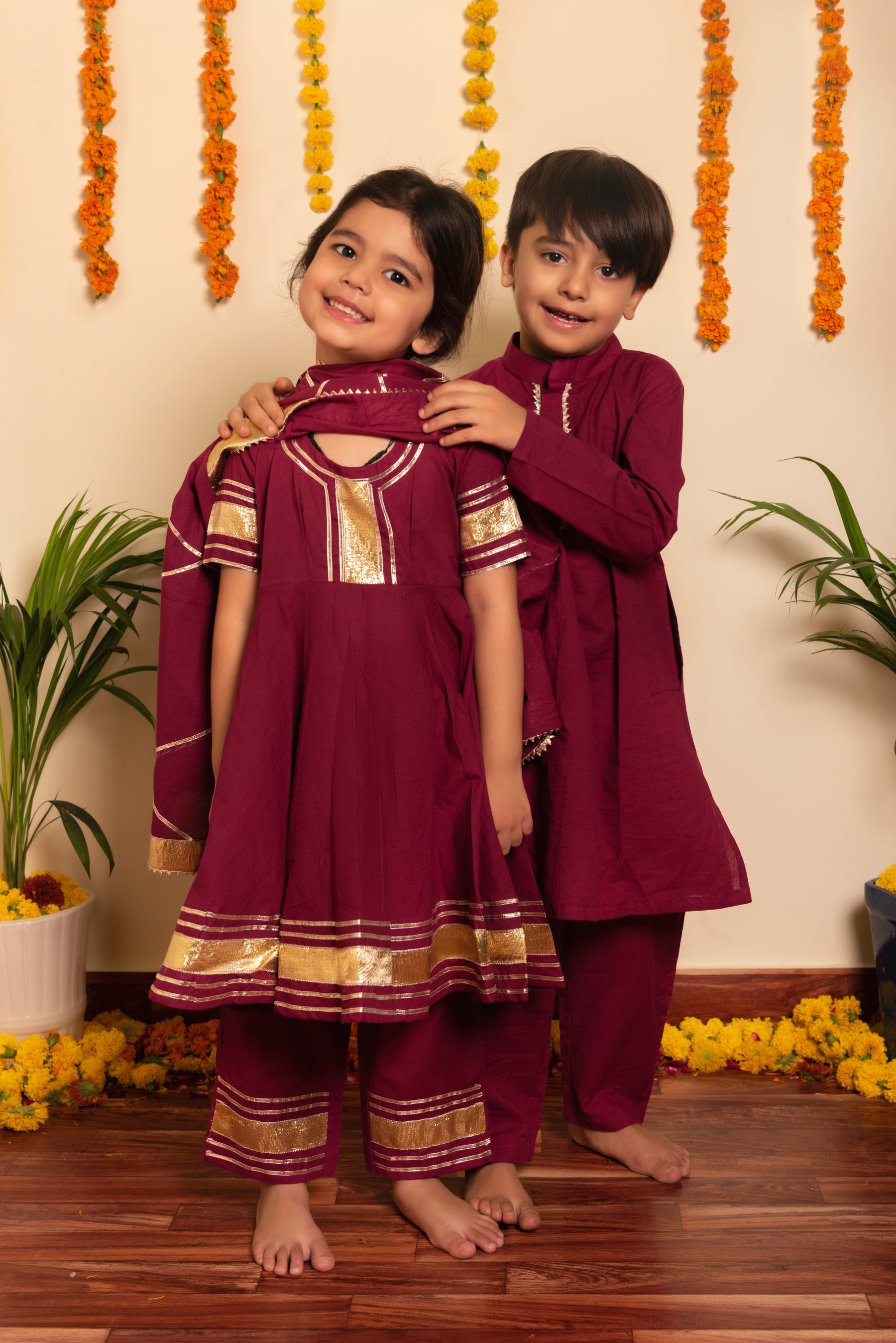Burgundy Anarkali Kids Set for Girls