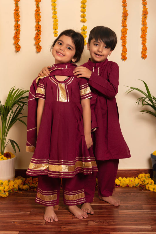 Burgundy Anarkali Kids Set for Girls