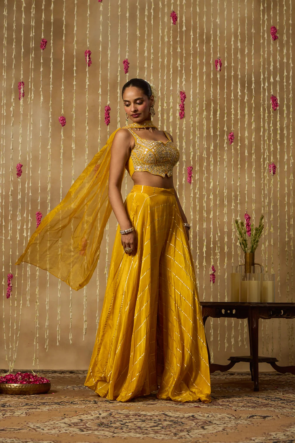Golden Bloom Embroidered Silk Blend Fusion Set