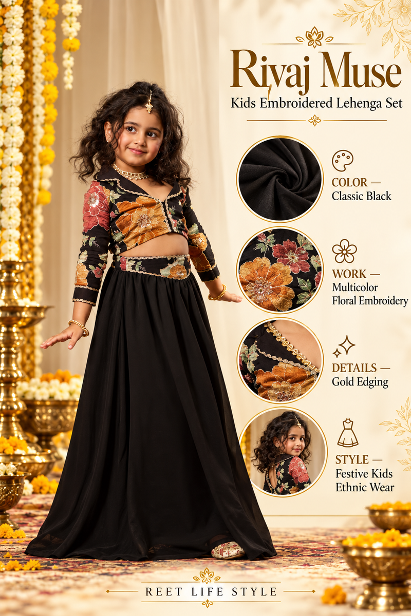 Noir Elegance Embroidered Chinnon Lehenga Set
