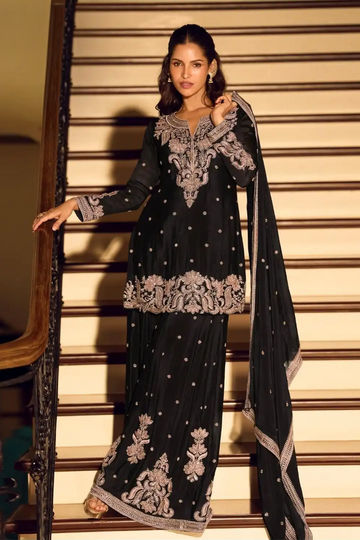 Noir Royale Embroidered Chinnon Silk Suit