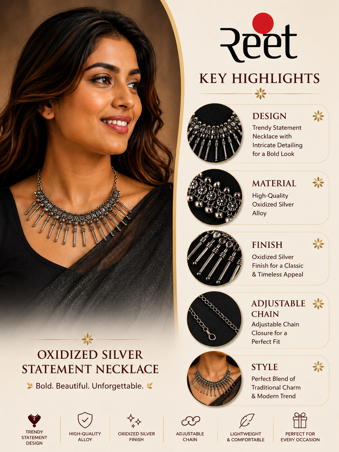 Oxidized Silver Trendy Statement Necklace