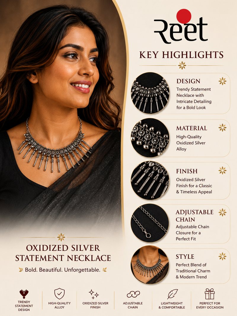 Oxidized Silver Trendy Statement Necklace