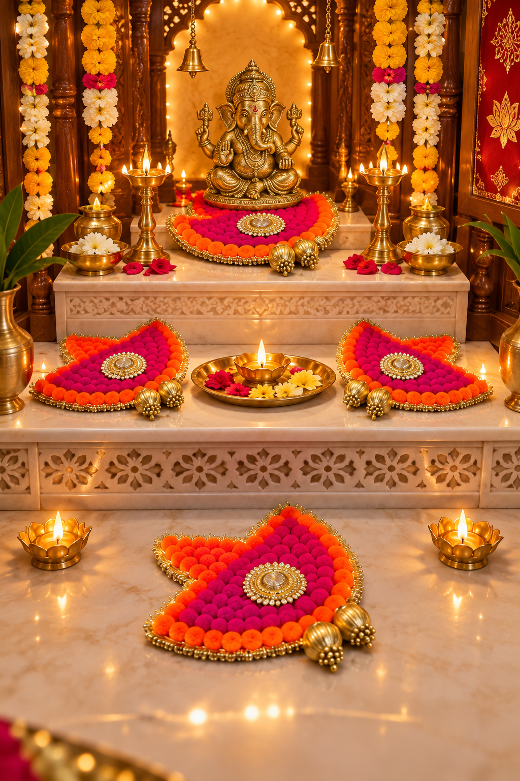 Royal Festive Diya Rangoli Mats with Set of Decorative Pooja Mats