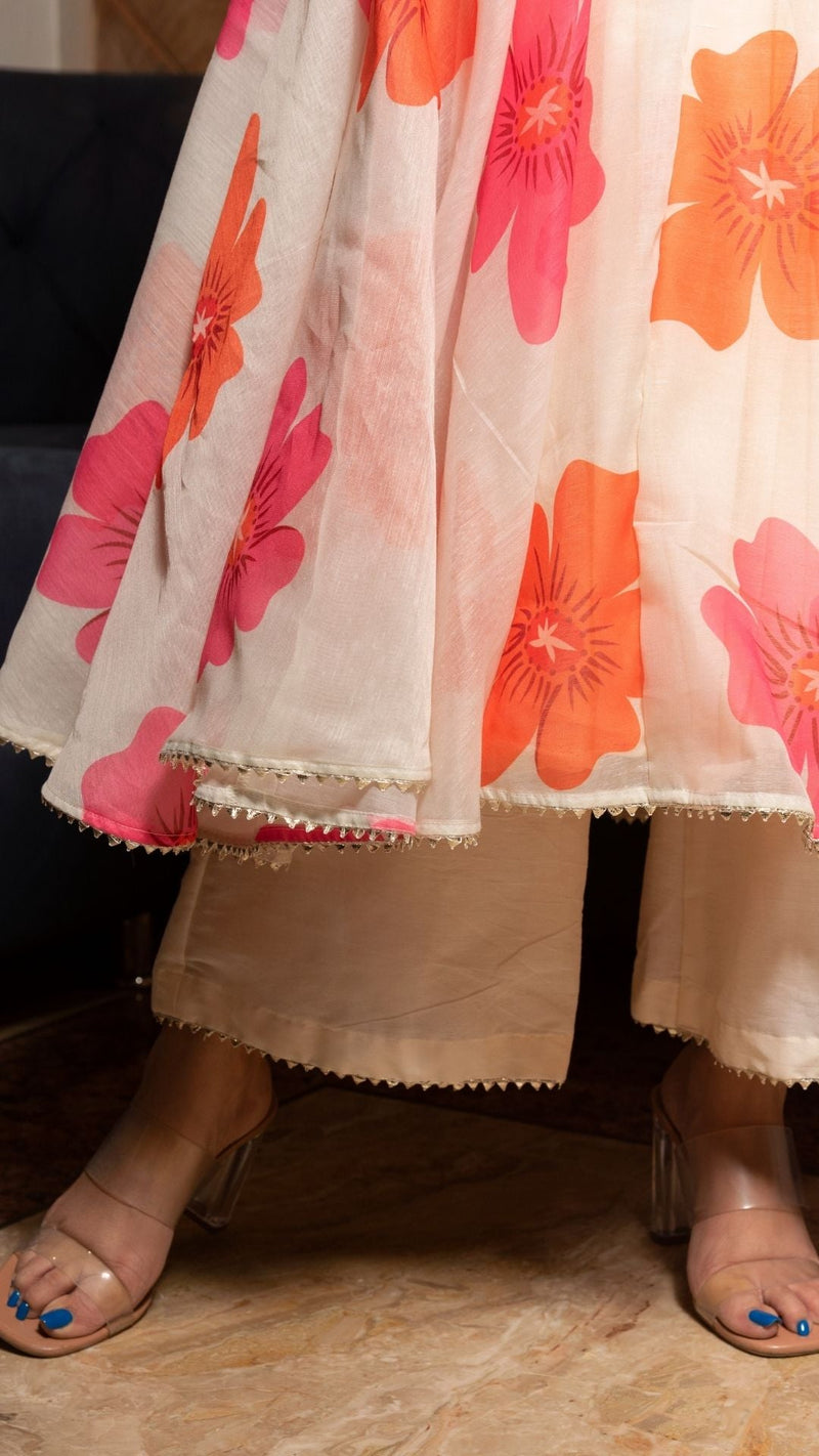 Off white Anarkali with floral embroidery