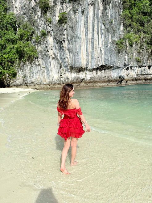 romantic red evening dress