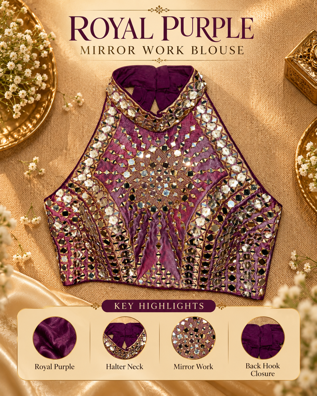 Mirror Work Halter Neck Designer Blouse