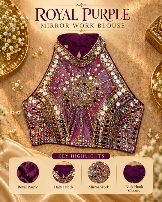Mirror Work Halter Neck Designer Blouse