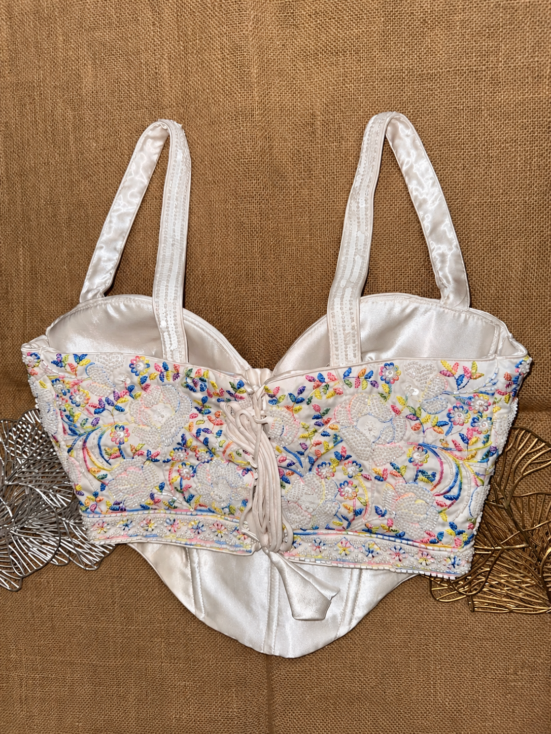 Floral Embroidered Sweetheart Neck Designer Corset Blouse