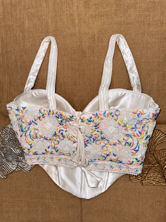 Floral Embroidered Sweetheart Neck Designer Corset Blouse