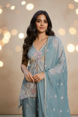 Powder Blue Front-Cut Western Kurta Set