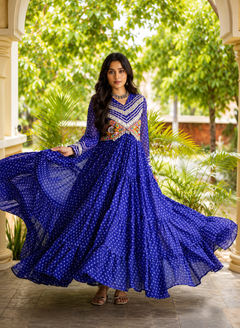 Bandhani Printed Gown with Kutchi Patchwork