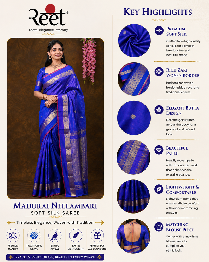 Madurai Neelambari Soft Silk Saree
