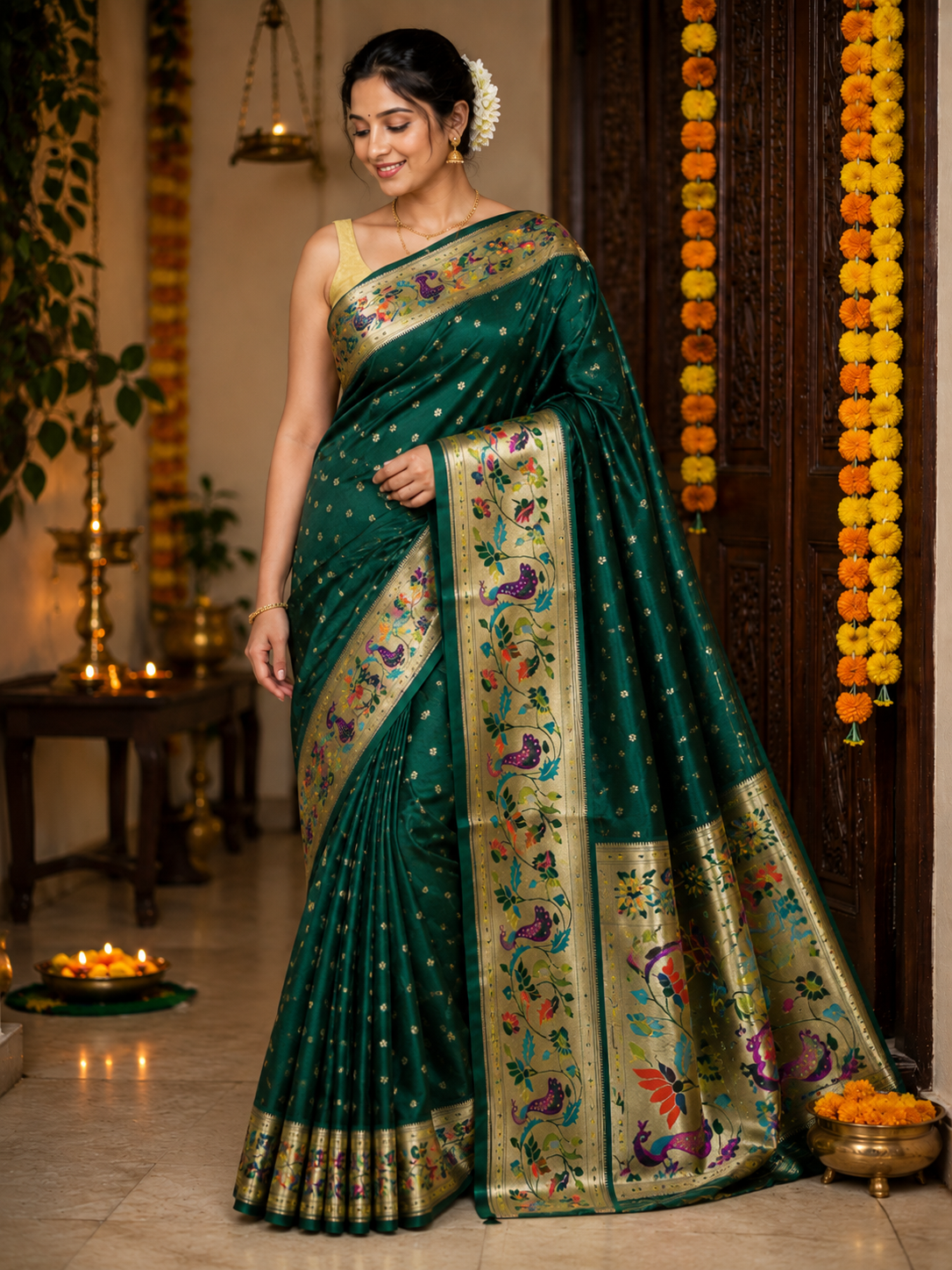 Rajhans Rani Pink Soft Silk Paithani Saree with Copper Zari Lotus Pallu