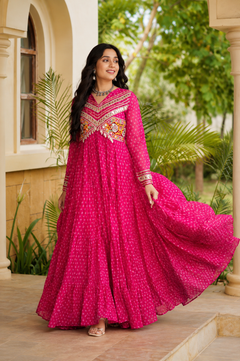 Bandhani Printed Gown with Kutchi Patchwork