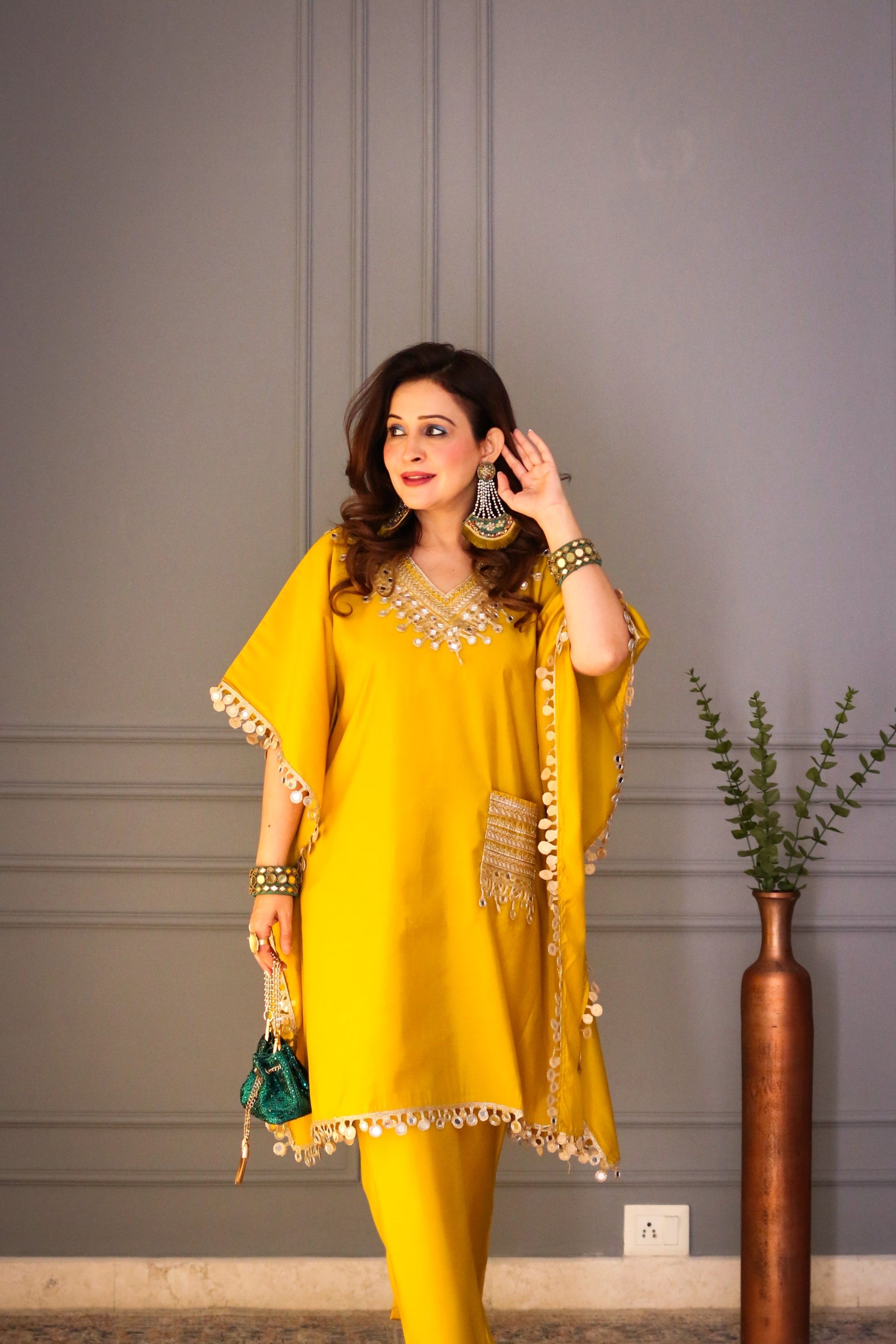Mustard yellow Chanderi Women Cord Set