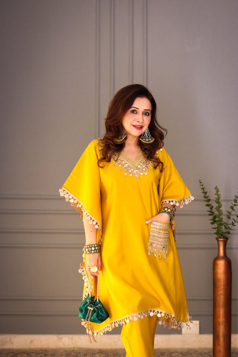 Mustard yellow Chanderi Women Cord Set