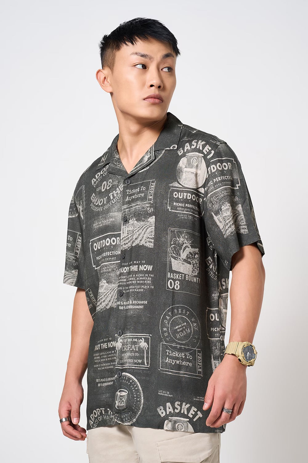 charcoal printed shirt cotton look