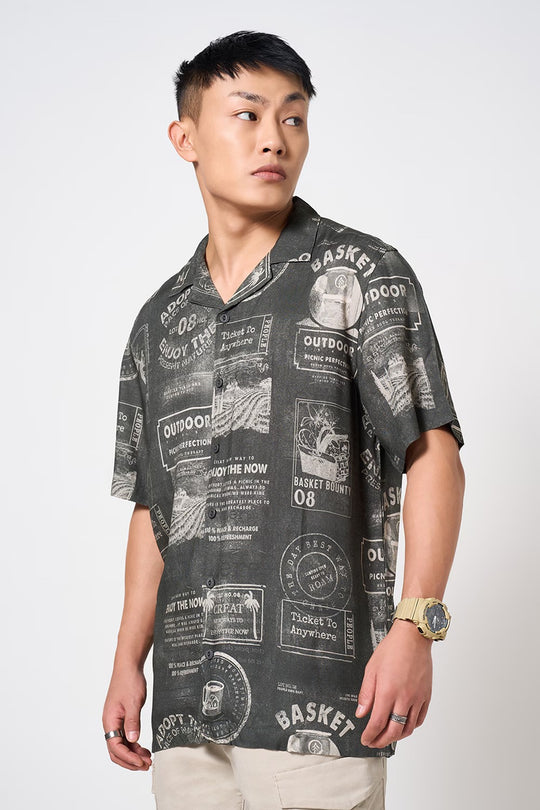 charcoal printed shirt cotton look