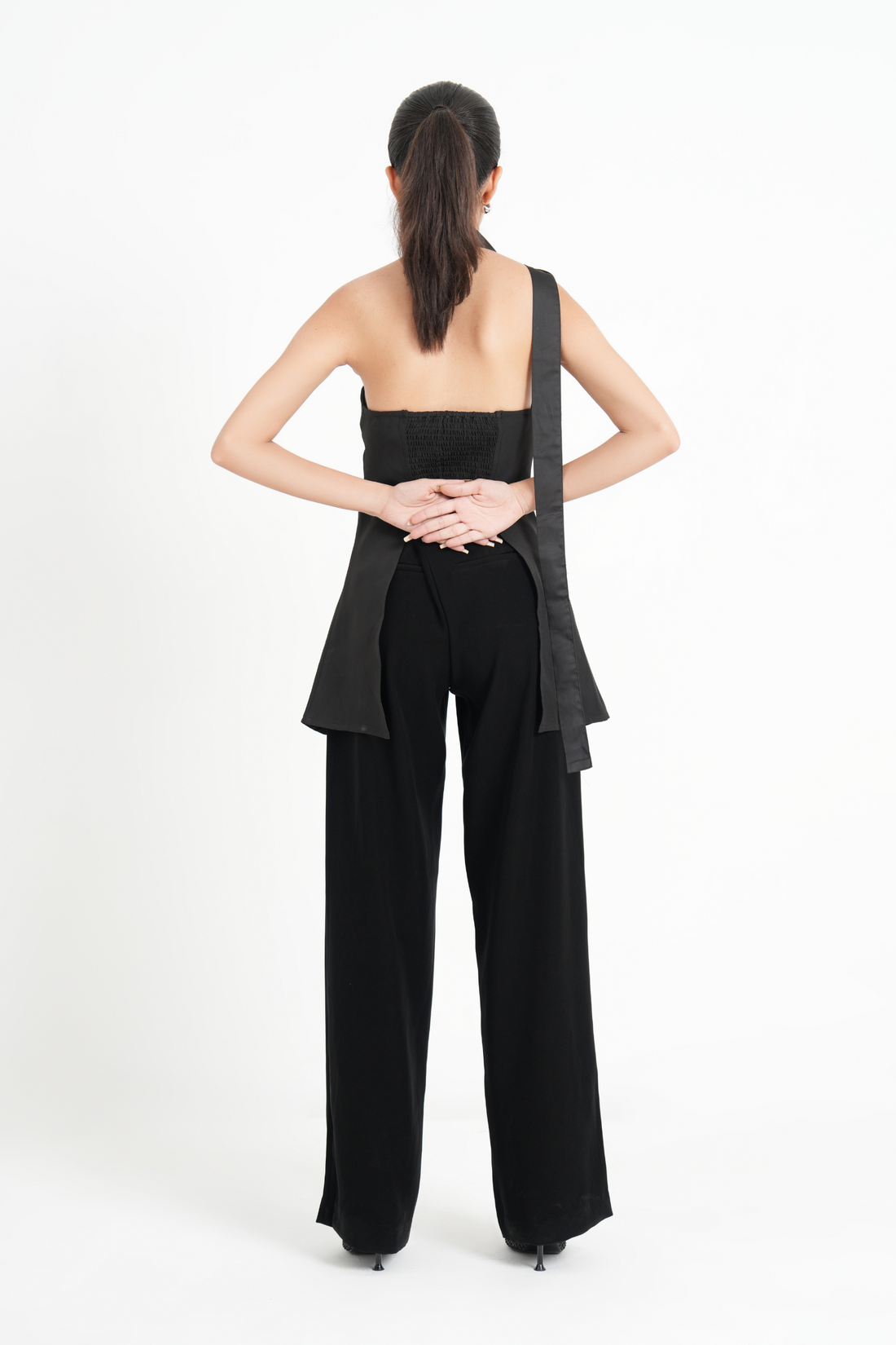 black tie-front blouse