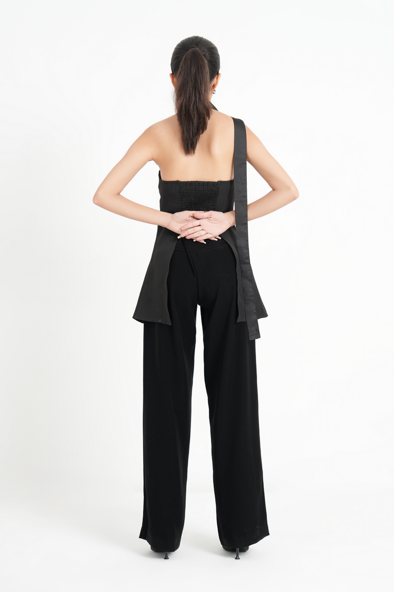 black tie-front blouse