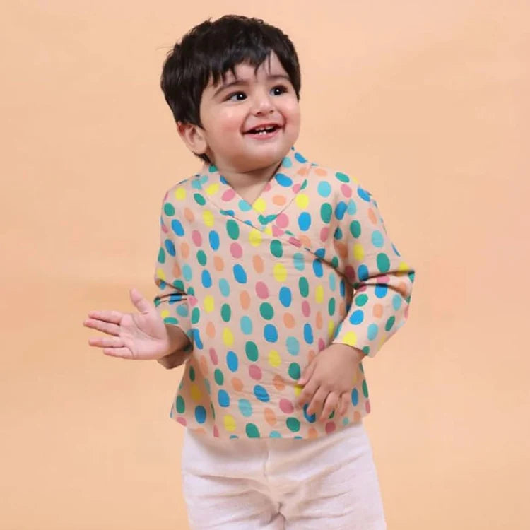 Colorful Polka Muslin Full Sleeves Angrakha Set