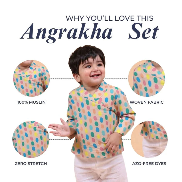 Colorful Polka Muslin Full Sleeves Angrakha Set