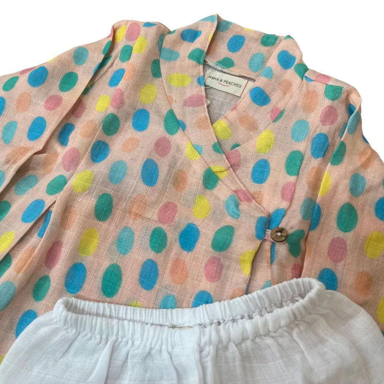 Colorful Polka Muslin Full Sleeves Angrakha Set